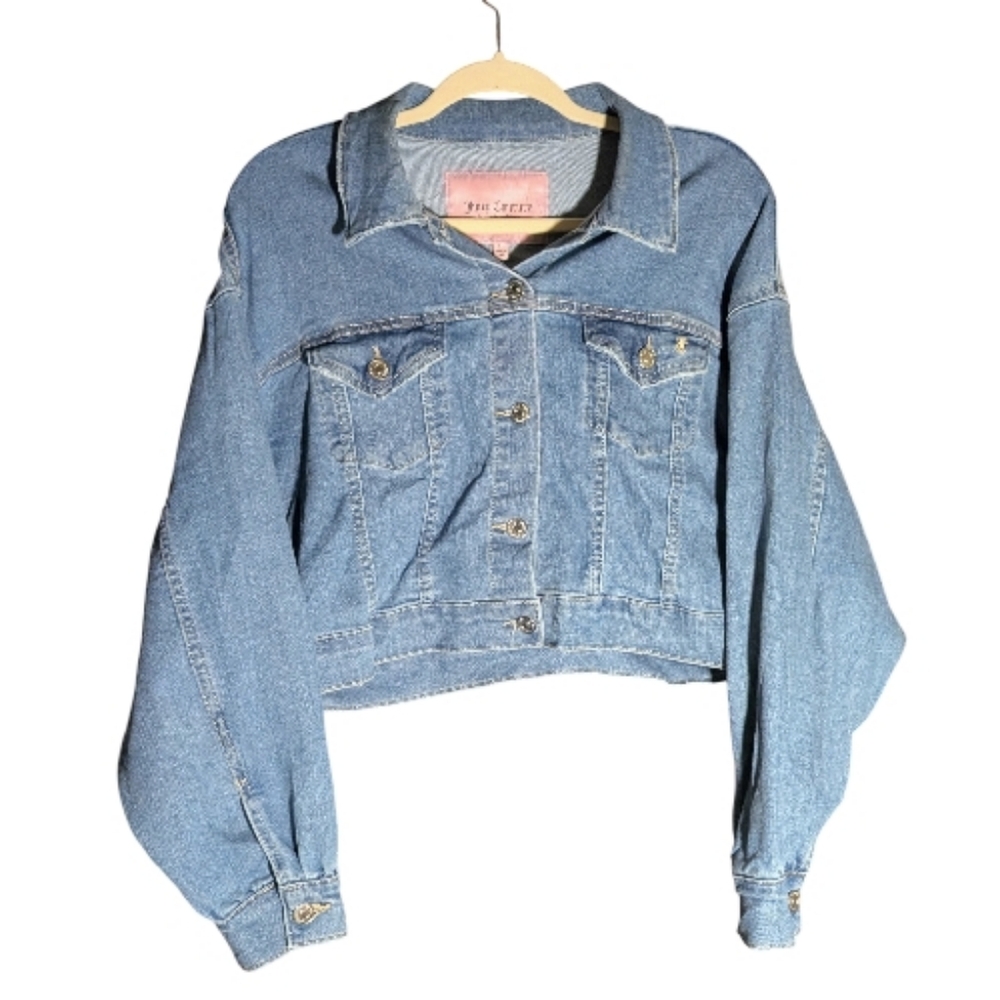 Juicy Couture EUC Cropped Denim Trucker Jacket Light Wash Large